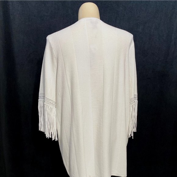 Travelers Collection Chicos 4 Cardigan Sweater White Fringe Crochet Trim Sl - Picture 4 of 9
